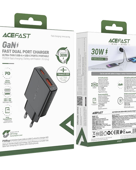 Acefast Fast Charge Wall Charger A69 PD30W GaN (1xUSB-C + 1xUSB-A) EU